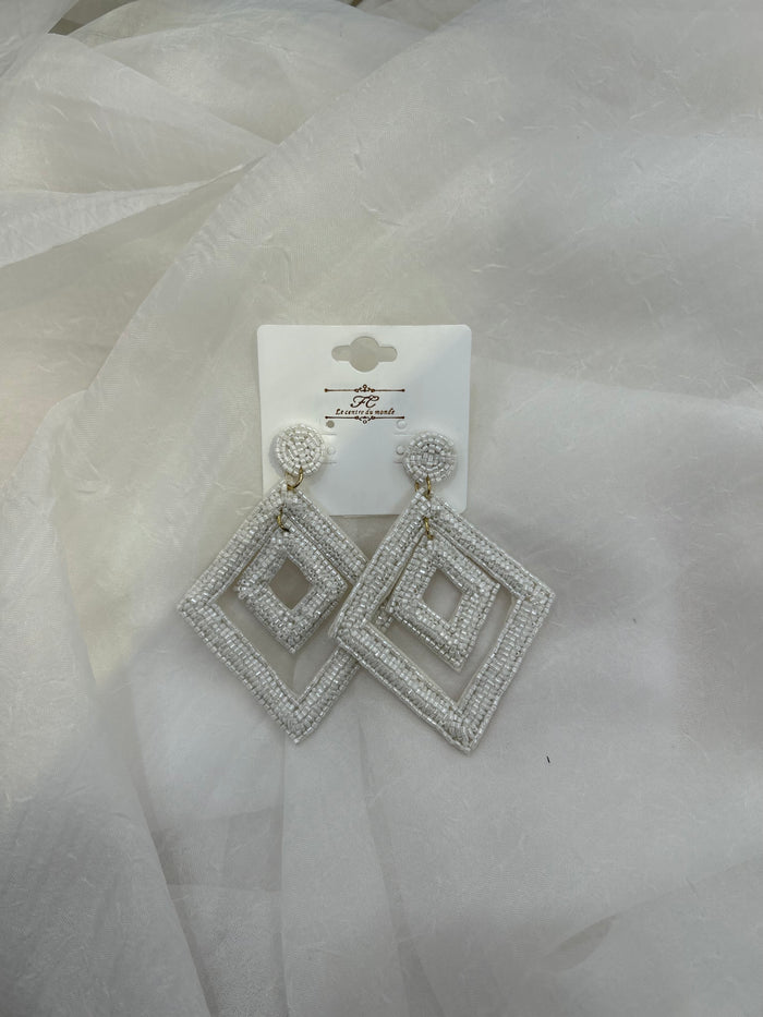 White Diamond Beaded Earrings