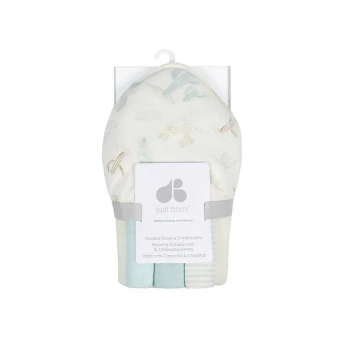 Just Born- Hooded Towel & 3 Washcloths