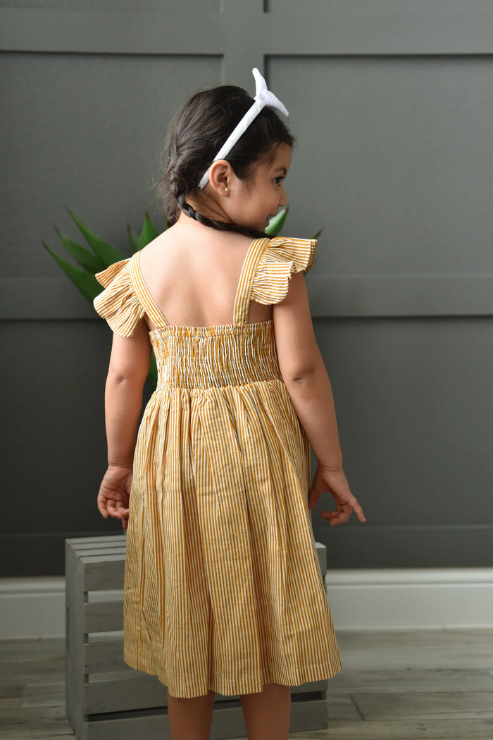 Yo baby Mustard Pinstripes Flutter Sleeves Shirt Dress