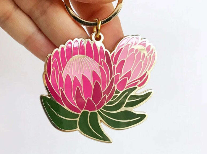 Paper Anchor Co. Ofelia Protea Enamel Keychain__Floral Fixx Design Studio_The Floral Fixx